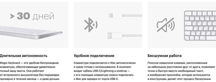 Клавиатура беспроводная Apple Magic Keyboard (MK2A3) Серебристый