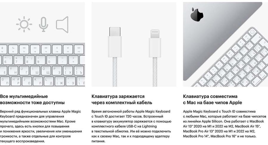 Клавиатура беспроводная Apple Magic Keyboard с Touch ID (MK293RS) Серебристый