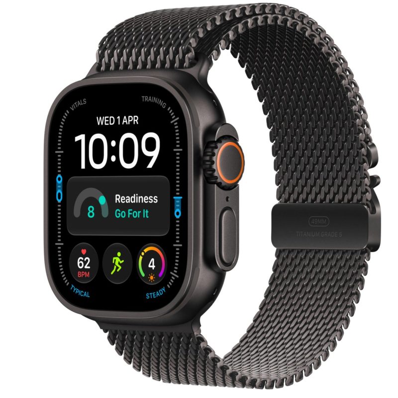 Apple Watch Ultra 4 (2026), 49 мм корпус из титана цвета «Black», ремешок Titanium Milanese Loop размера L цвета «Black» Apple Watch Ultra 4 Black Titanium, Black Titanium Milanese Loop