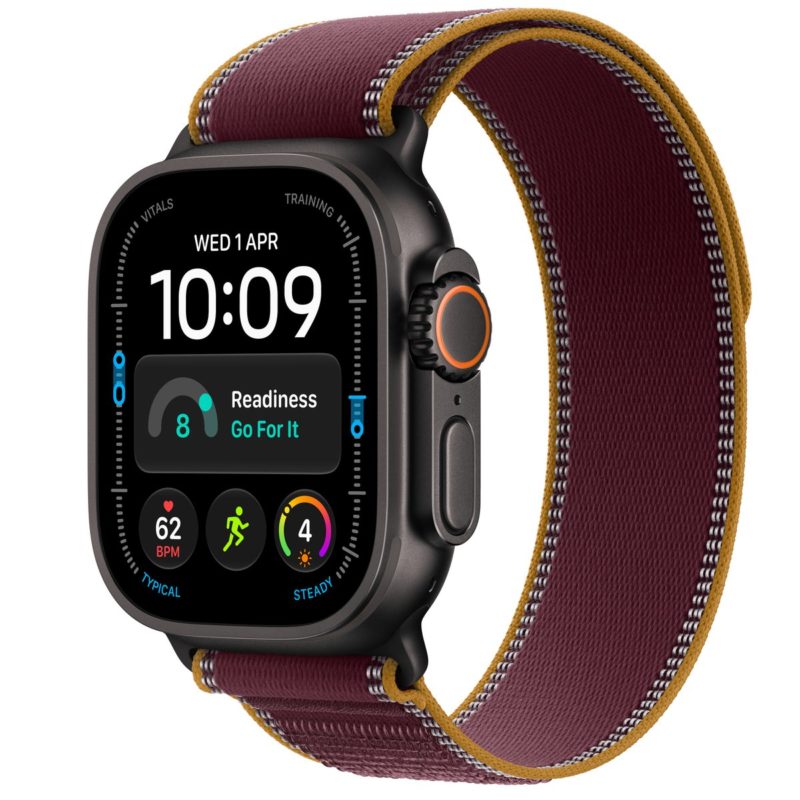 Apple Watch Ultra 4 (2026), 49 мм корпус из титана цвета «Black», ремешок Trail Loop размера M/L цвета «Burgundy» Apple Watch Ultra 4 Black Titanium, Burgundy Trail Loop