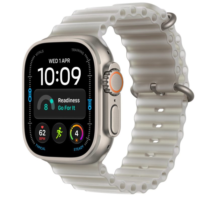 Apple Watch Ultra 4 (2026), 49 мм корпус из титана цвета «Natural», ремешок Ocean Band цвета «Translucent Gray» Apple Watch Ultra 4 Natural Titanium, Translucent Gray Ocean Band
